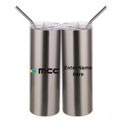 Personalized  - 20 oz Stainless Silver Skinny Tumbler with Stainless Straw and Lid Thumbnail